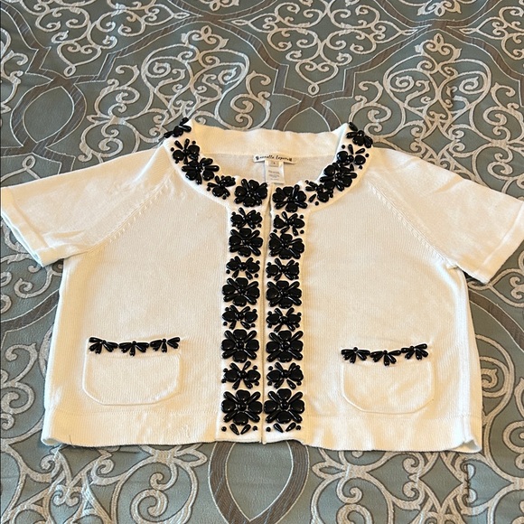 Nanette Lepore Sweaters - Nanette Lepore - White Cotton Cardigan with black beadwork. Size L